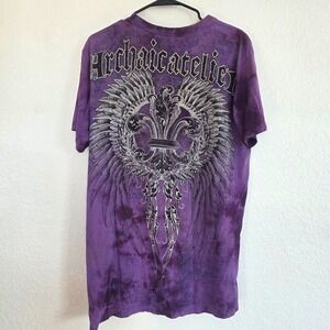 Archaicatelier Mens Graphic T Shirt Purple Tie Dye Wings Fleur De Lis